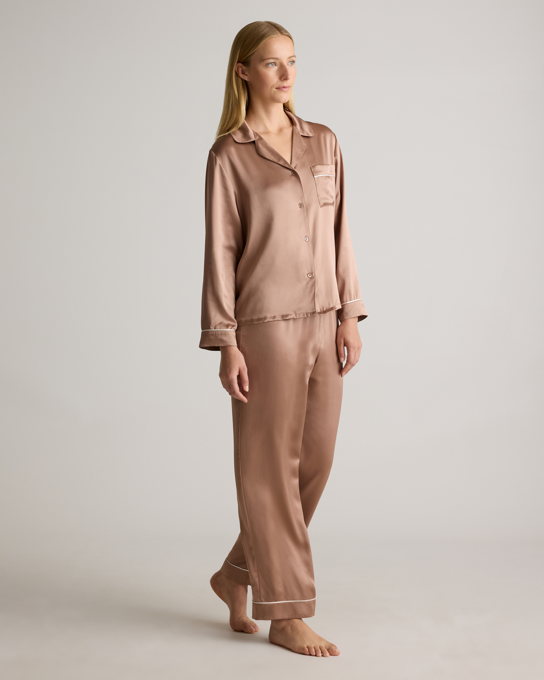 100% Washable Silk Satin Pajama Long Sleeve Top