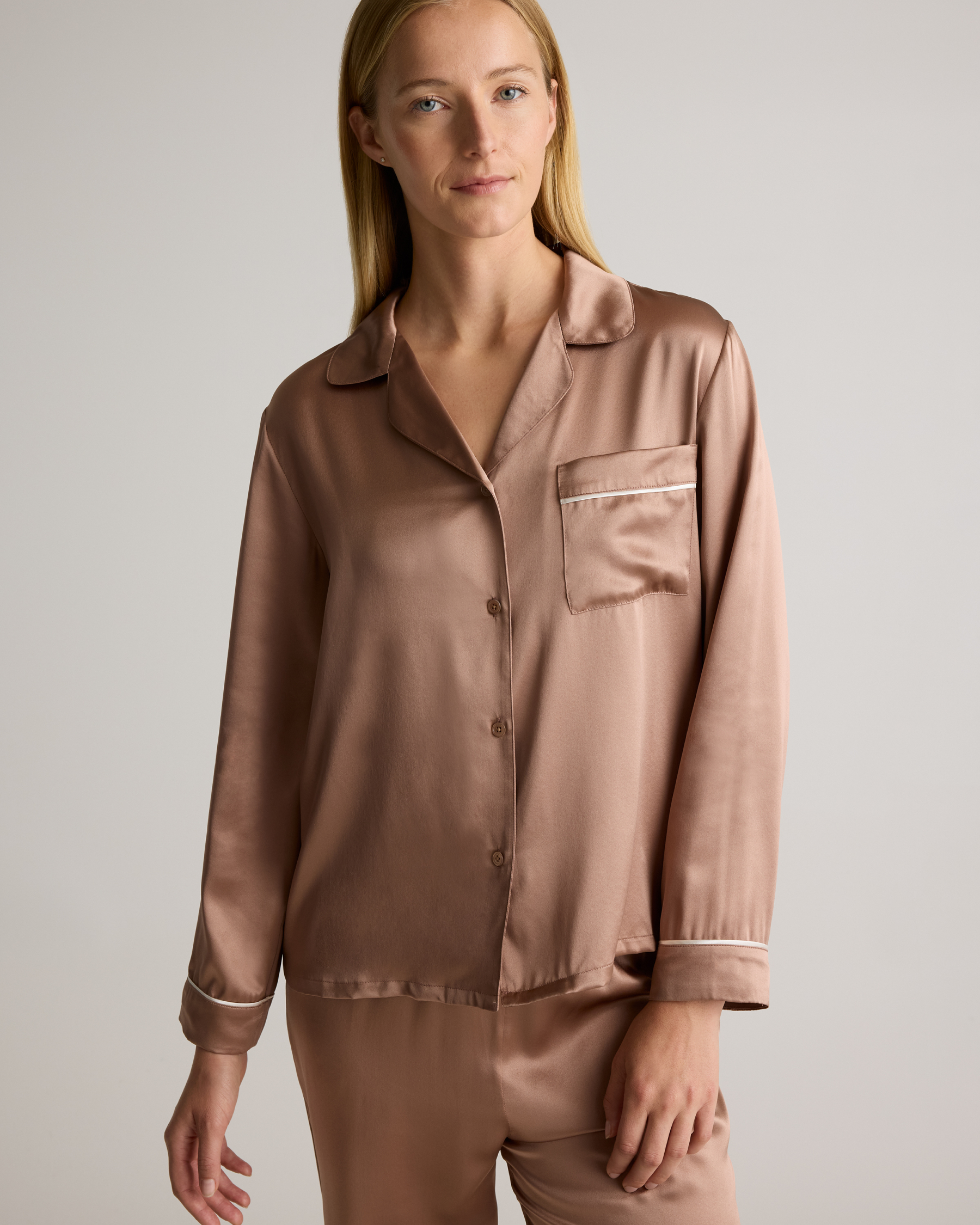 100% Washable Silk Satin Pajama Long Sleeve Top