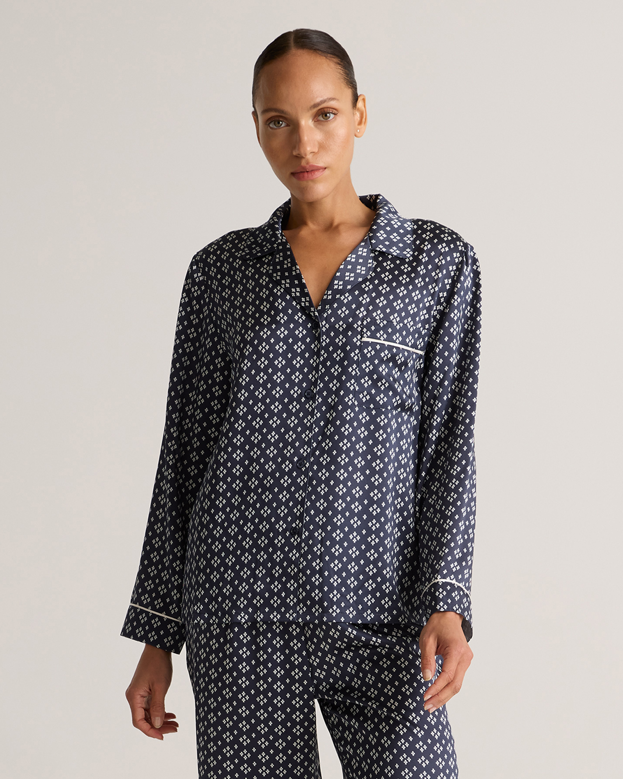 100% Washable Silk Satin Pajama Long Sleeve Top