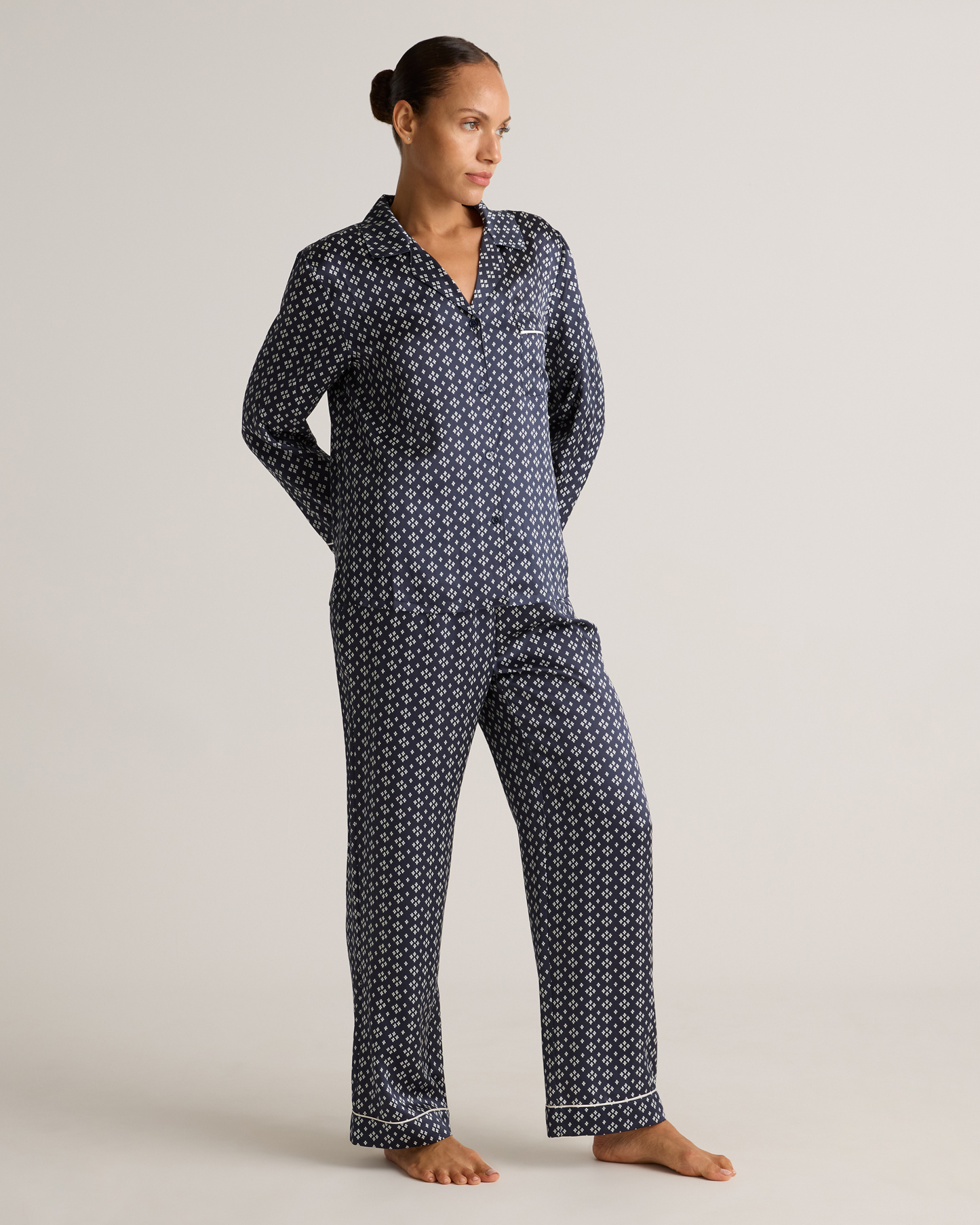 100% Washable Silk Satin Pajama Long Sleeve Top