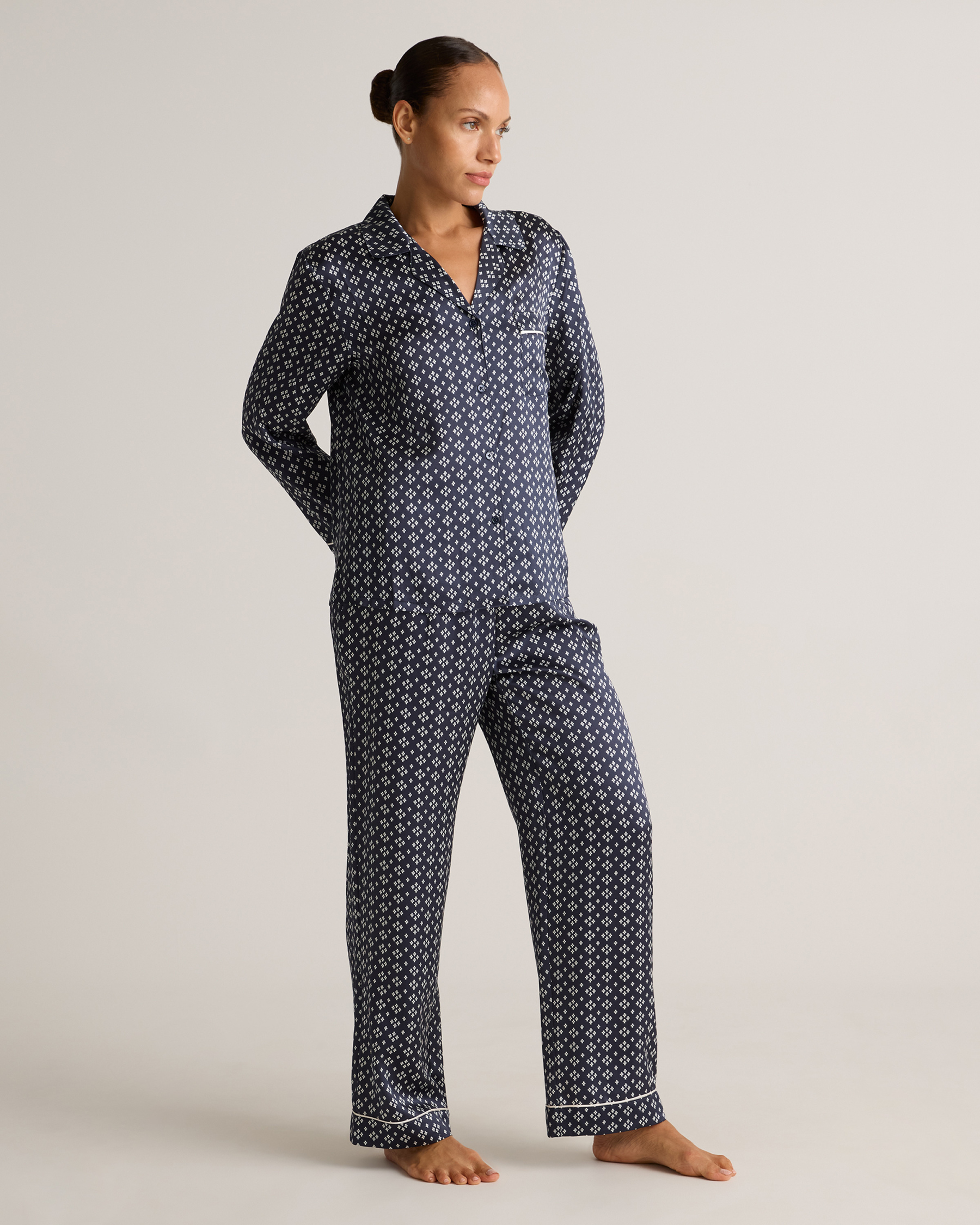 100% Washable Silk Satin Pajama Long Sleeve Top