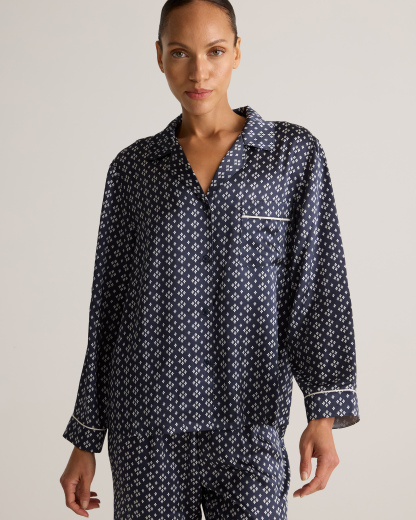 100% Washable Silk Satin Pajama Long Sleeve Top