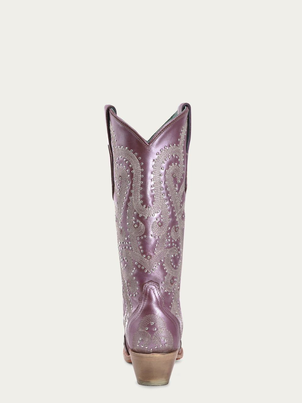 A4512 - WOMEN'S EMBROIDERY WITH CRYSTALS AND STUDS METALIC LILAC SNIP TOE STUDDED WING TIP COWBOY BOOT
