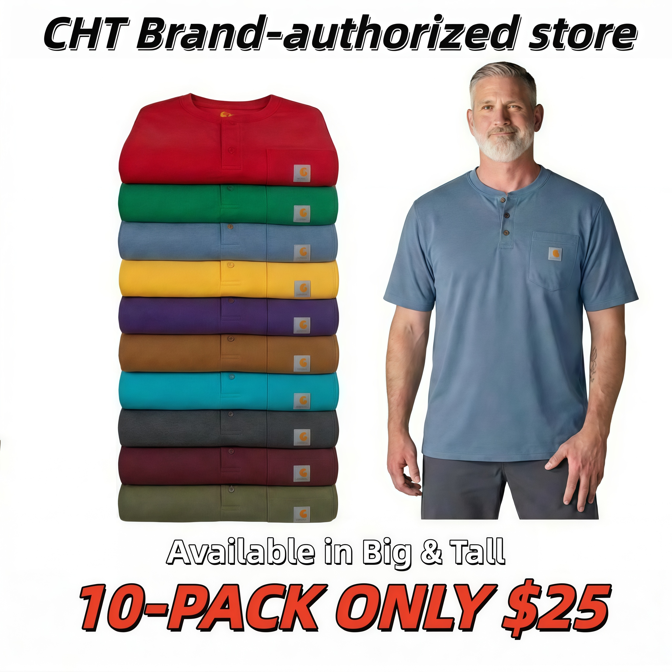 🔥Last Day Promotion!🔥CHT Men's K84 Workwear Loose Fit Heavyweight POLOS Henley T-Shirt(Also Available in Big & Tall)