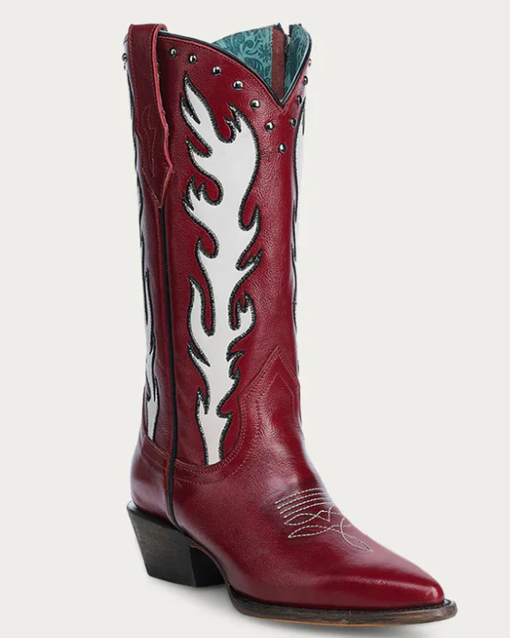 A4623 Embroidery Leather Red Lighting Boots