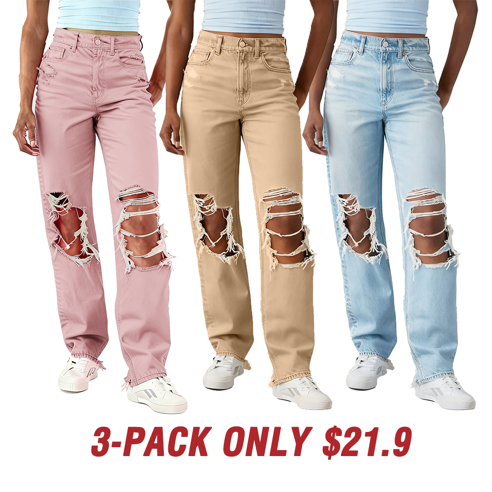 6-Pack Women's Strigid Ripped Highest Waist Baggy Straight Jean