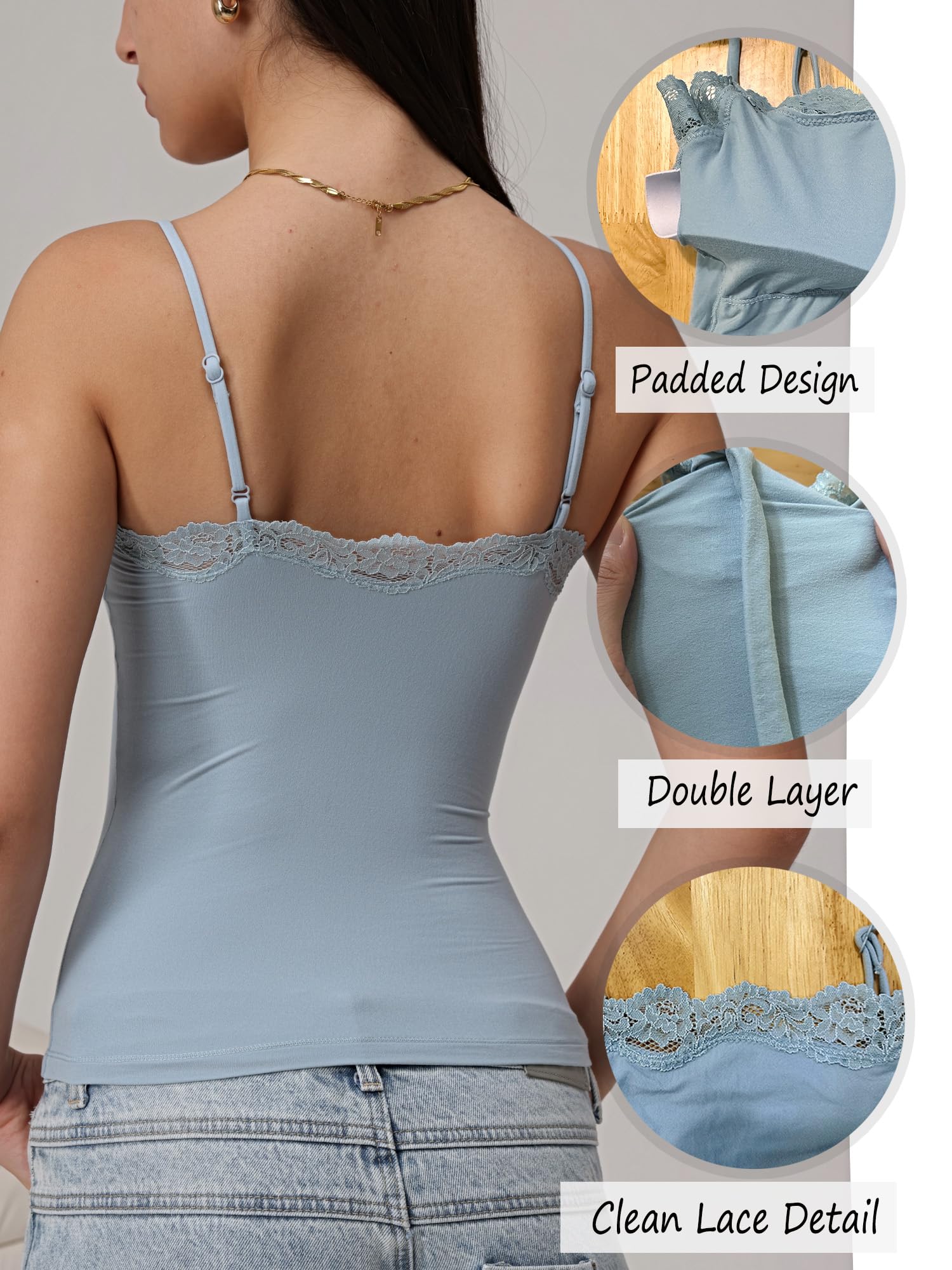 Women's Padded Lace Cami Top Double Lined Sexy Tank Top