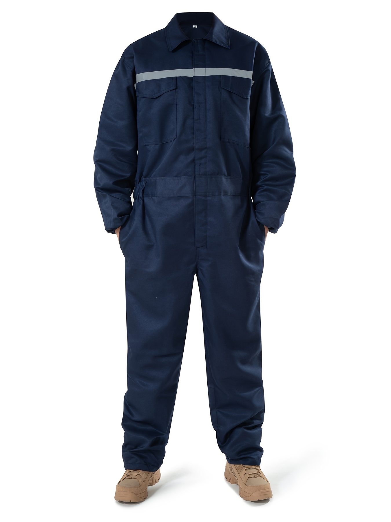 Men's Reflective Stripe Coverall Durable Industrial Mechanic Workwear One Piece Jumpsuit for Safety & Comfort