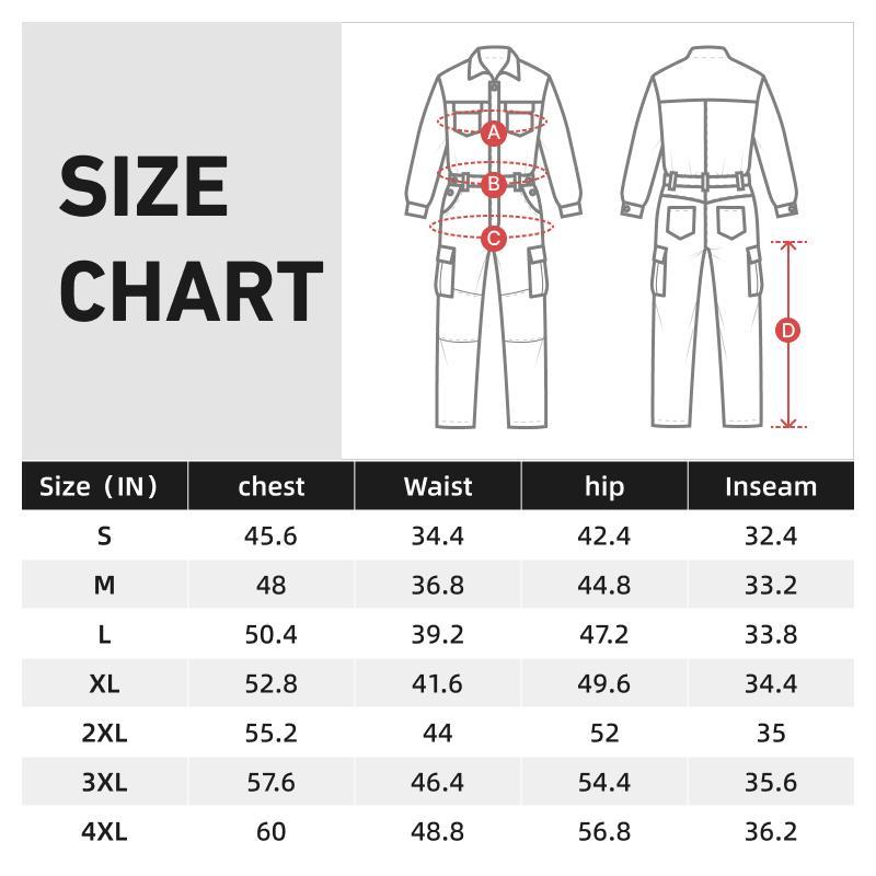 Men's Coveralls Long Sleeve 100% Cotton Twill Workwear Jumpsuit Relaxed Fit