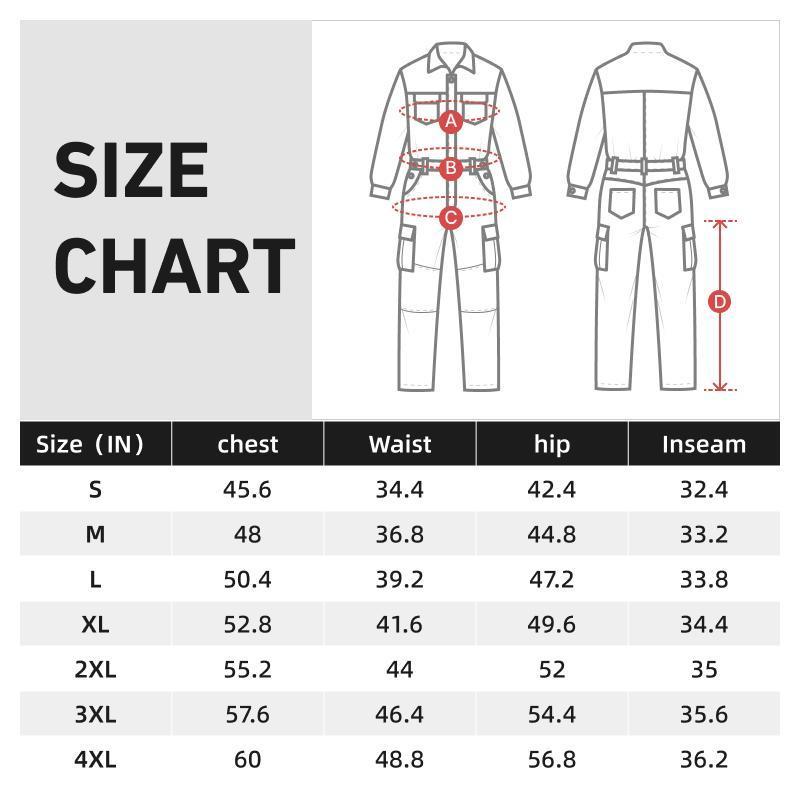 Men's Coveralls Long Sleeve 100% Cotton Twill Workwear Jumpsuit Relaxed Fit