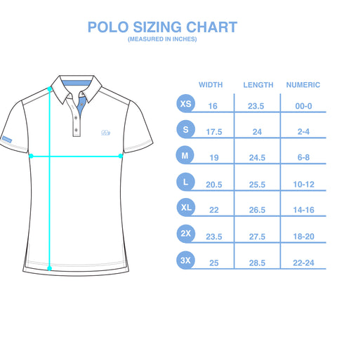 Good Good Golf women performance polo sizing chart