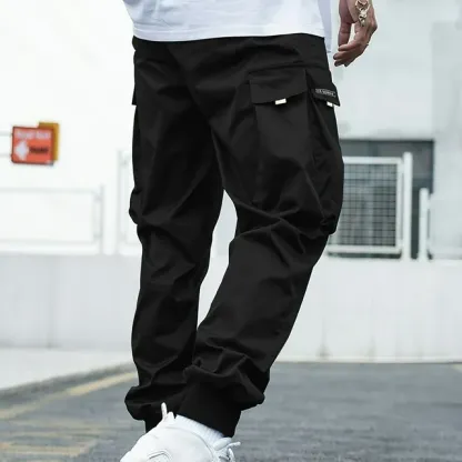 Men's Flap Pocket Streetwear Cargo Pants Drawstring Elastic Waist Techwear Jogger 
