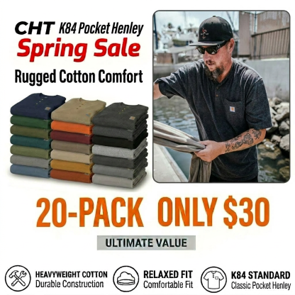 🔥Last Day Promotion!🔥CHT Men's K84 Workwear Loose Fit Heavyweight POLOS Henley T-Shirt(Also Available in Big & Tall)