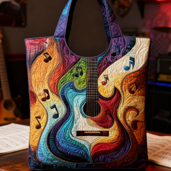Art Guitar Quilted Tote Bag