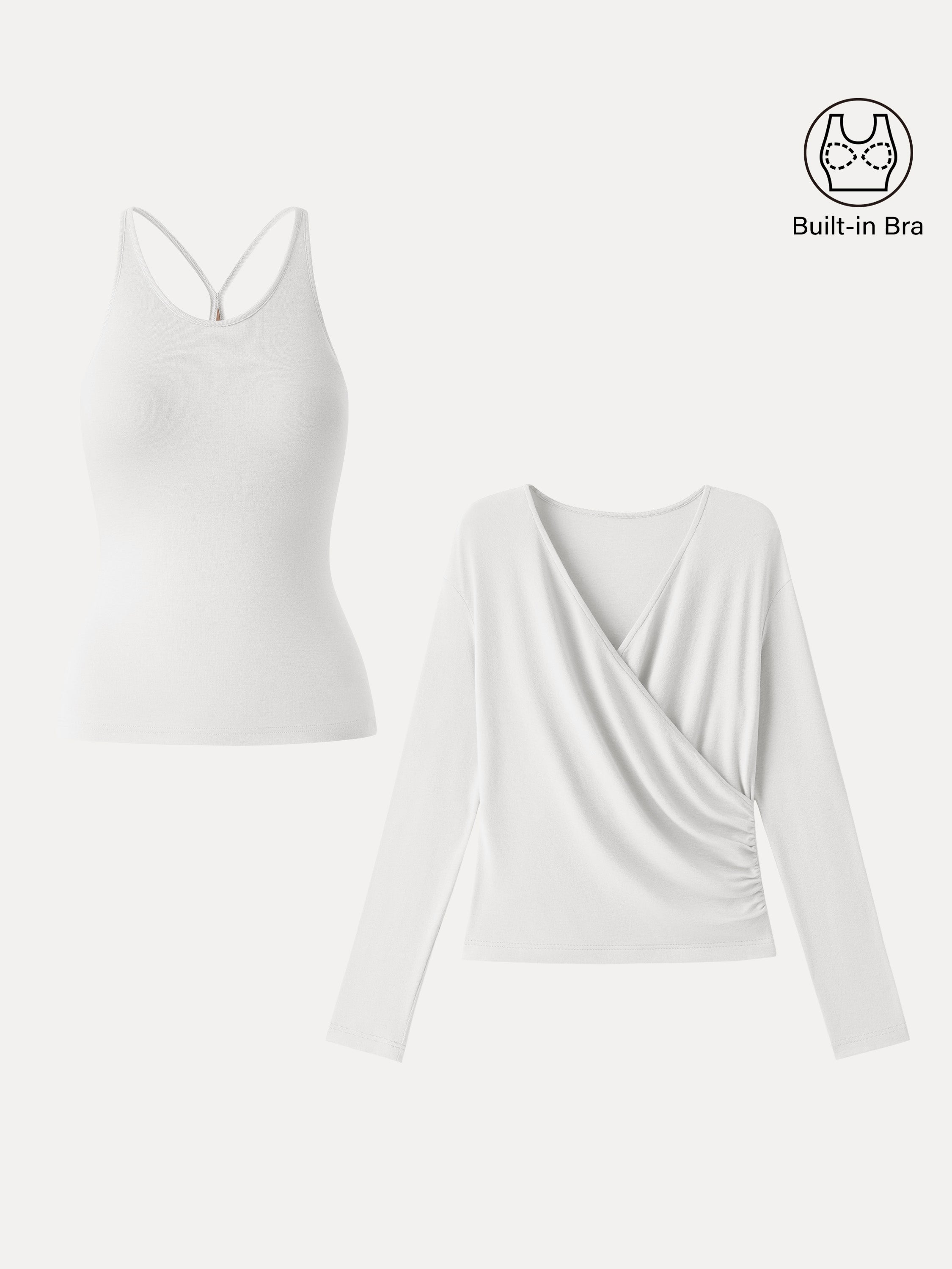 LiteWarm Two-Piece Set Cami with Surplice Ruched Built-In Bra Top