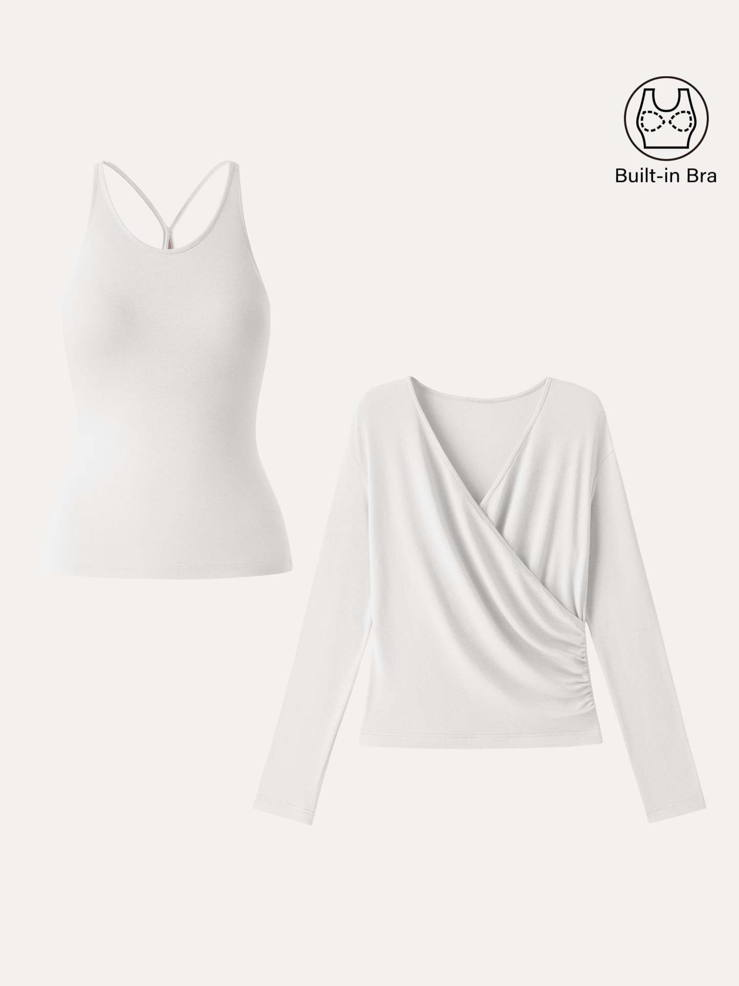 LiteWarm Two-Piece Set Cami with Surplice Ruched Built-In Bra Top