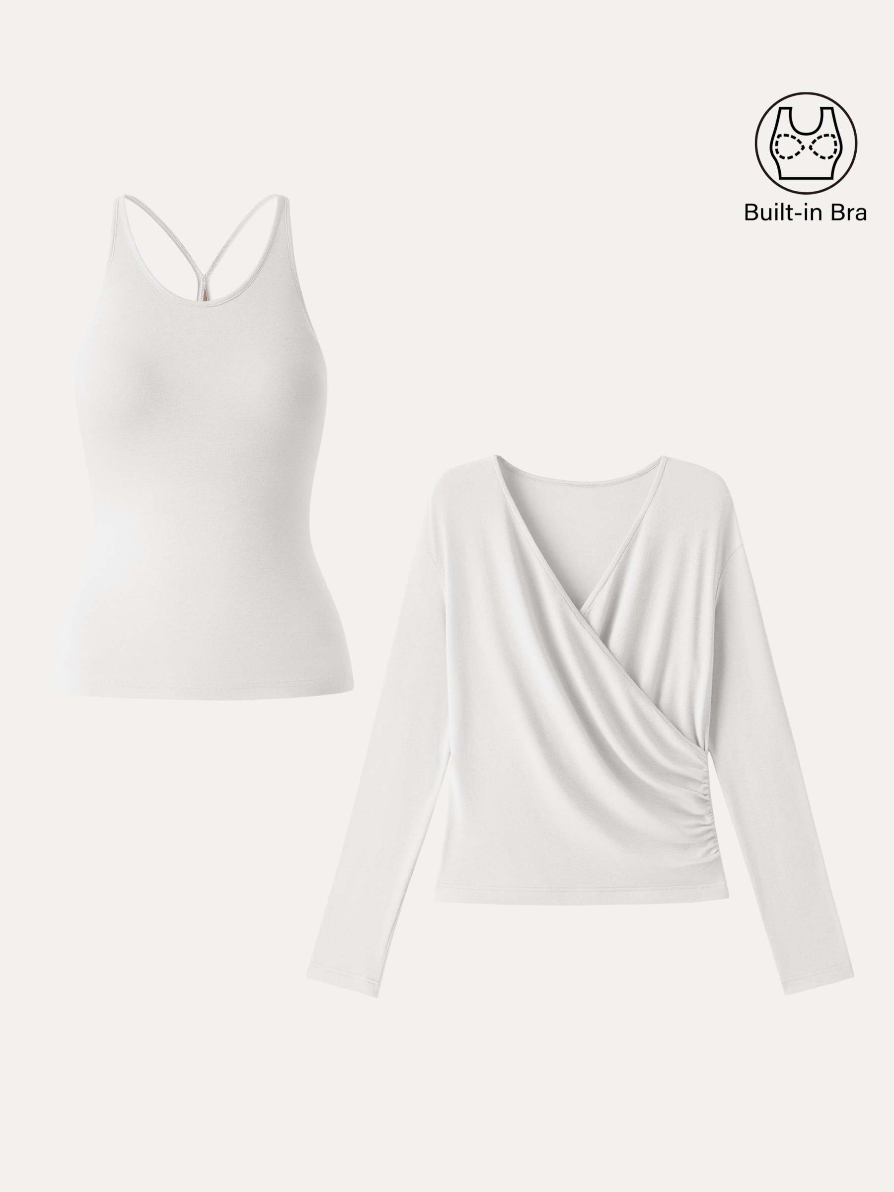 LiteWarm Two-Piece Set Cami with Surplice Ruched Built-In Bra Top
