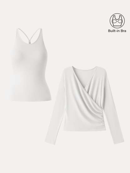LiteWarm Two-Piece Set Cami with Surplice Ruched Built-In Bra Top