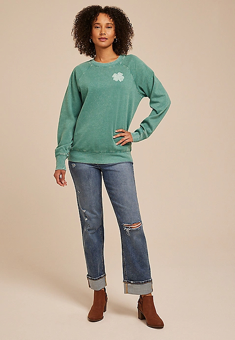 Plus Size Washed Clover Sweatshirt