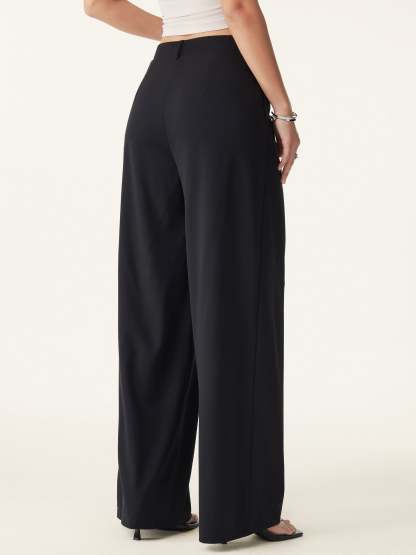 Drapey Bamboo Ponte Mid Rise Wide Leg Trouser with Pockets