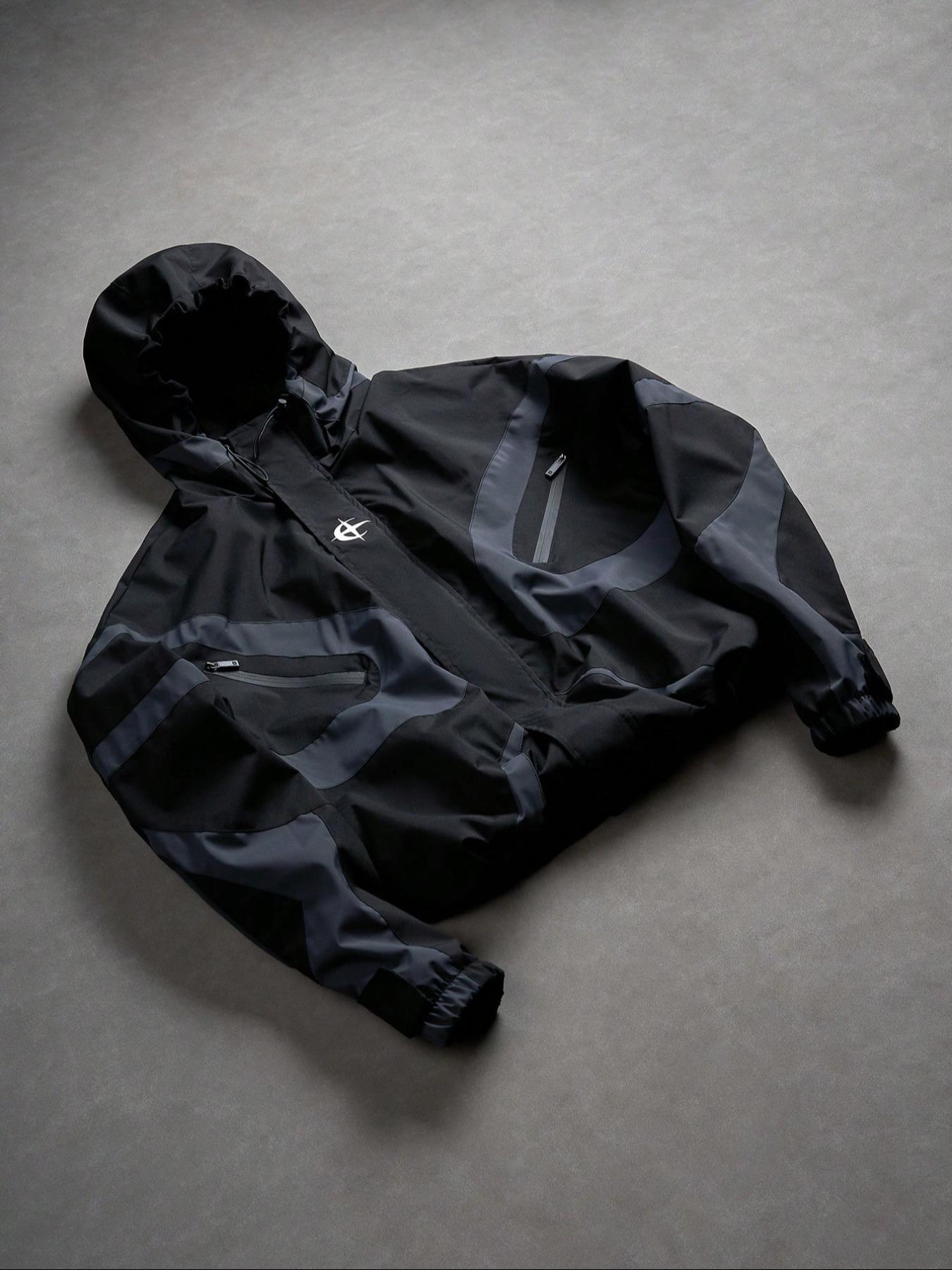 Men's High Street Patchwork Tracksuit Reflective Windbreaker Jacket Athletic Joggers Techwear Set