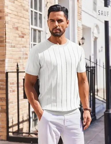 Men's Lightweight Ribbed Knit Short Sleeve T-Shirt