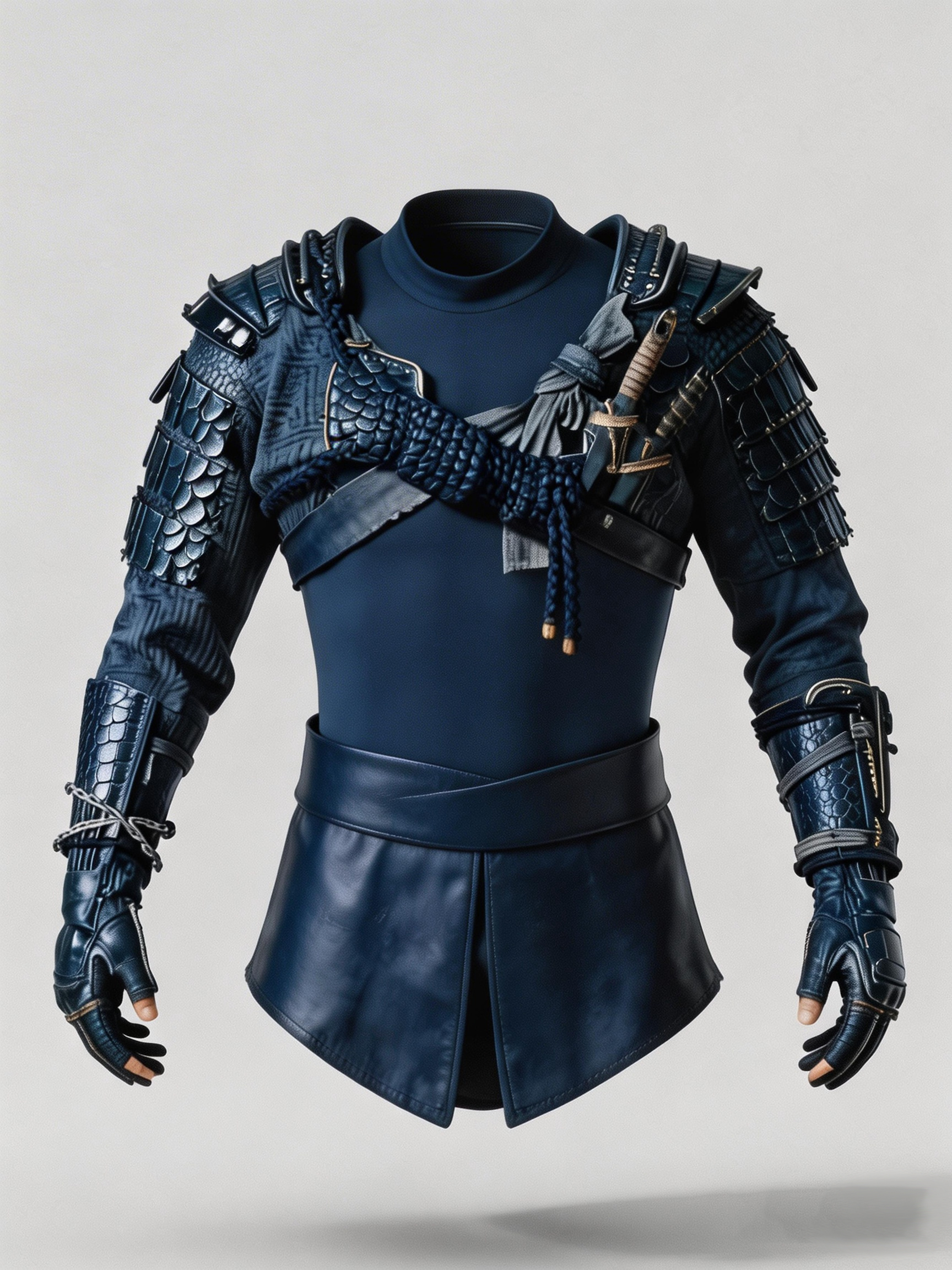 Men's Gothic Blue Samurai Top Cosplay Costume