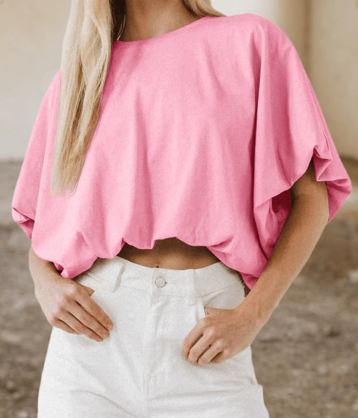 Women's Crewneck Crop Tops Short Sleeve Casual Loose Cropped T-Shirt