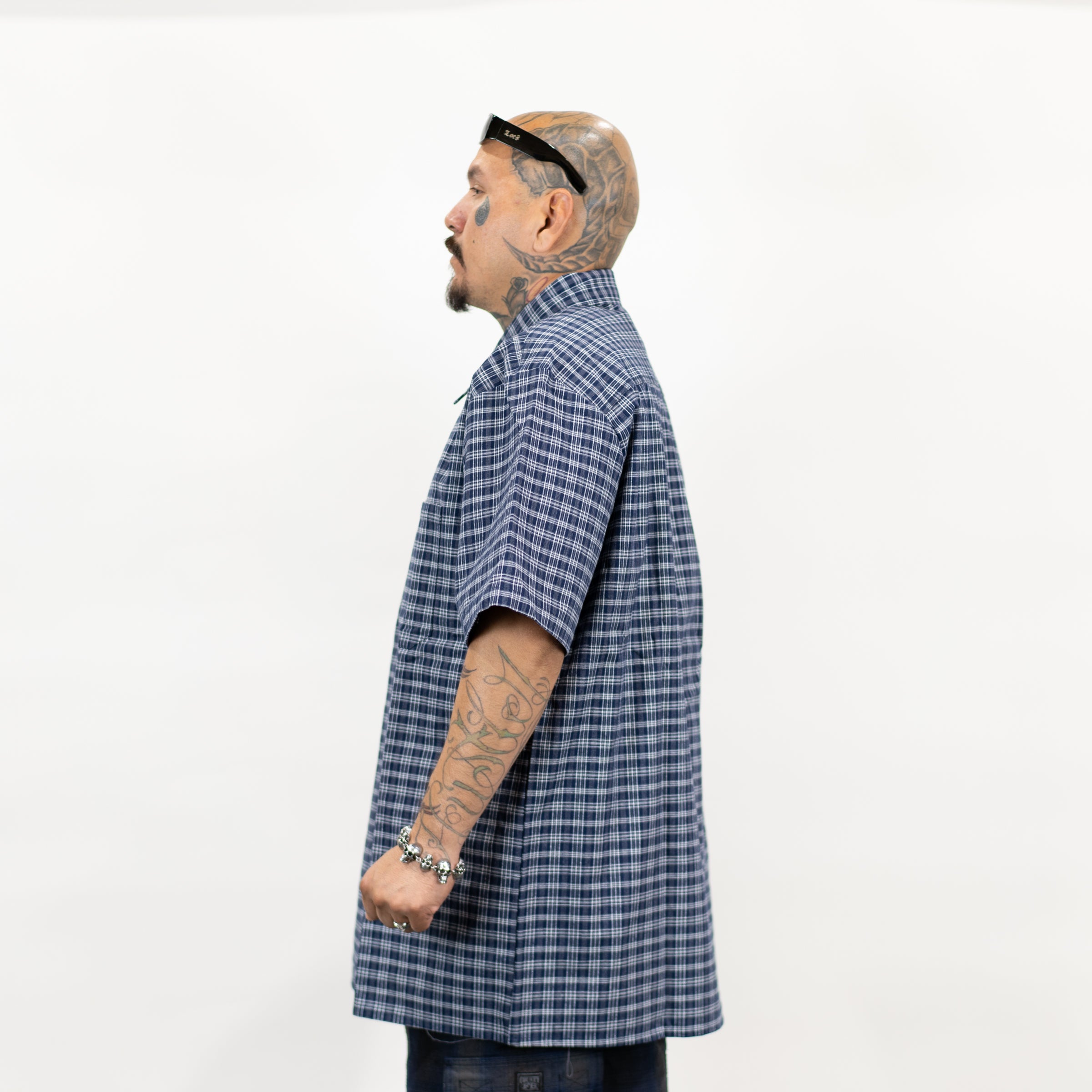 FB County Vintage Long Collar Short Sleeve Checker Shirt