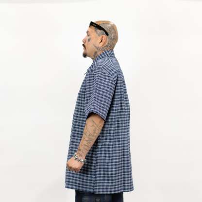FB County Vintage Long Collar Short Sleeve Checker Shirt