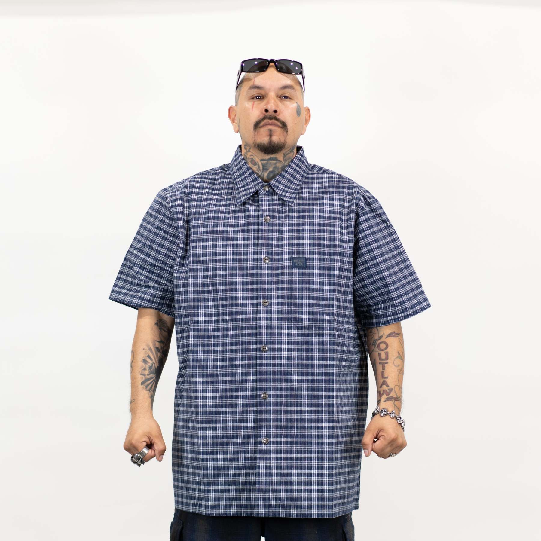 FB County Vintage Long Collar Short Sleeve Checker Shirt