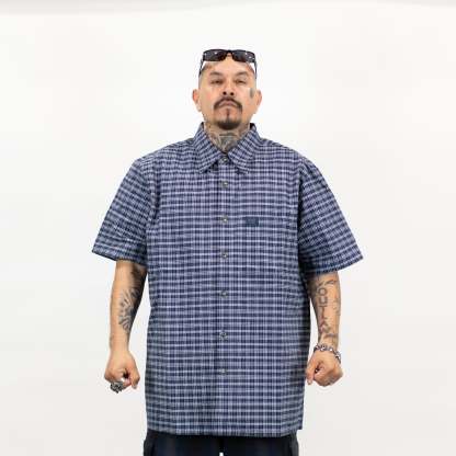 FB County Vintage Long Collar Short Sleeve Checker Shirt
