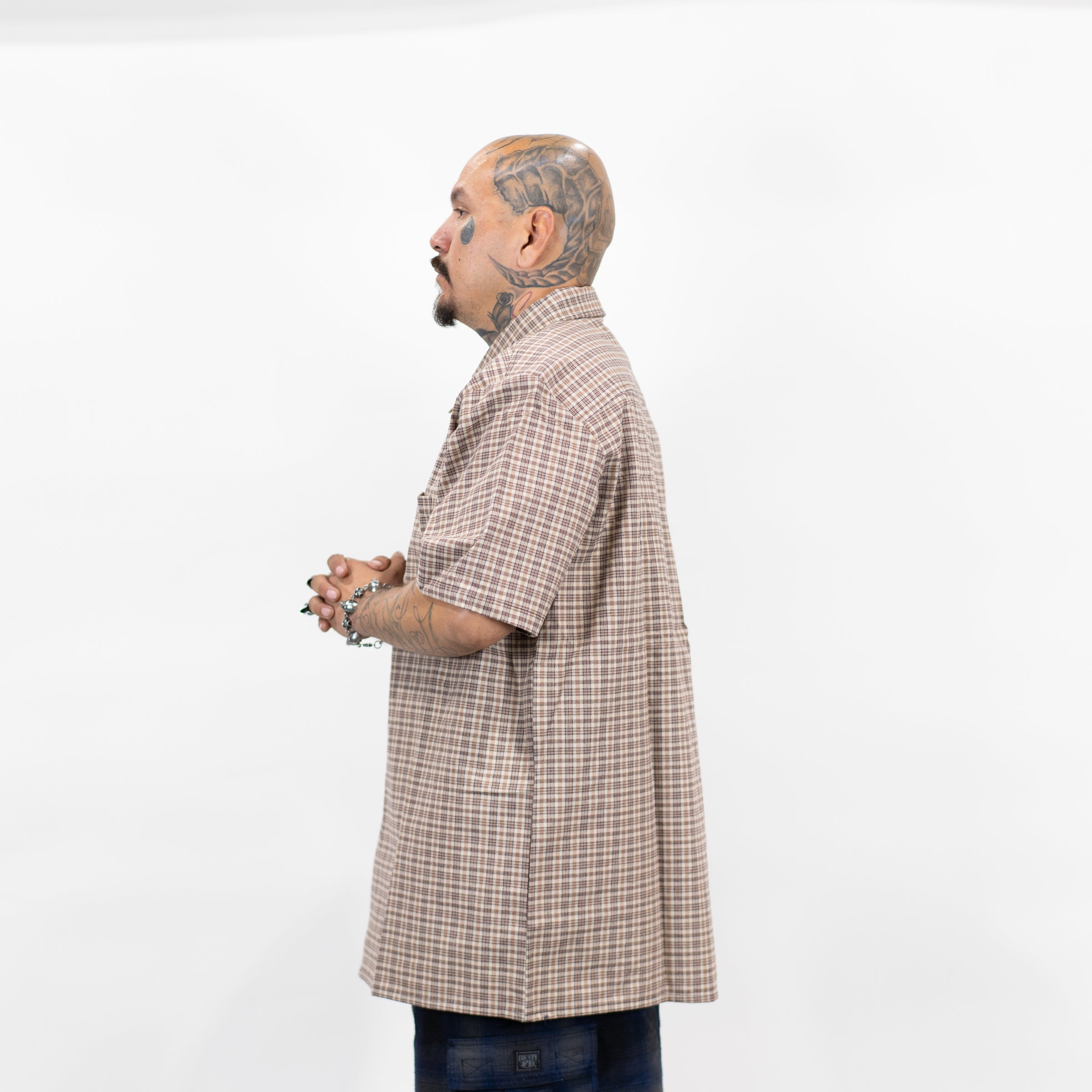 FB County Vintage Long Collar Short Sleeve Checker Shirt