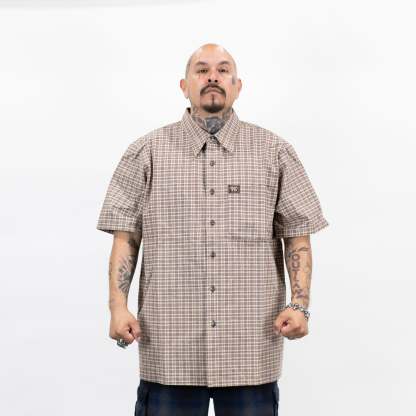 FB County Vintage Long Collar Short Sleeve Checker Shirt