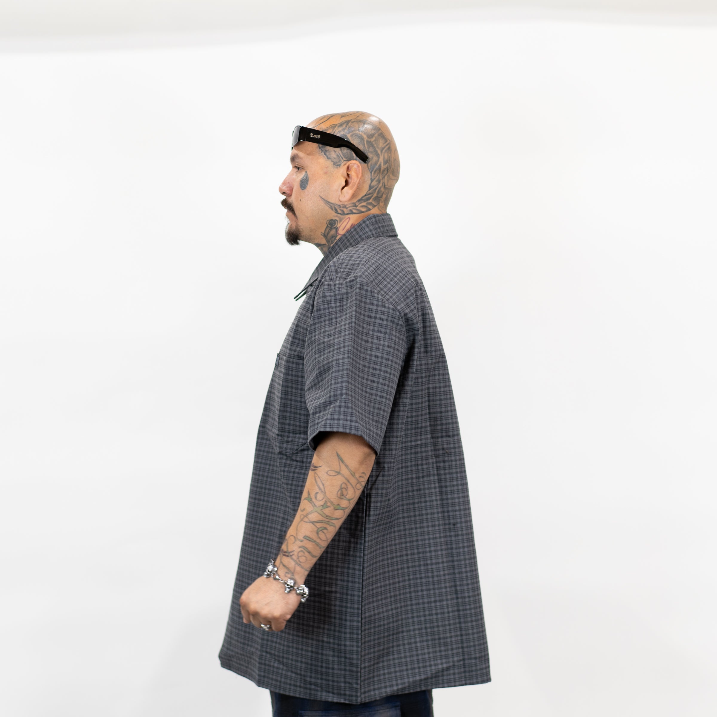 FB County Vintage Long Collar Short Sleeve Checker Shirt