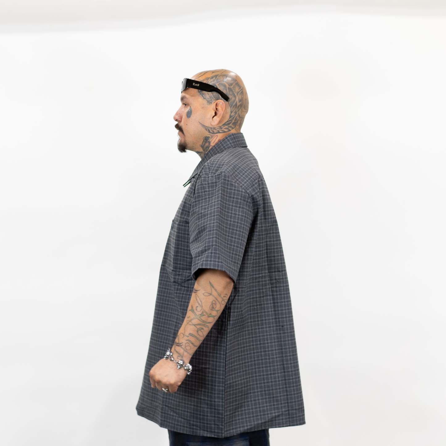 FB County Vintage Long Collar Short Sleeve Checker Shirt