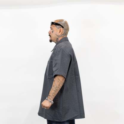 FB County Vintage Long Collar Short Sleeve Checker Shirt