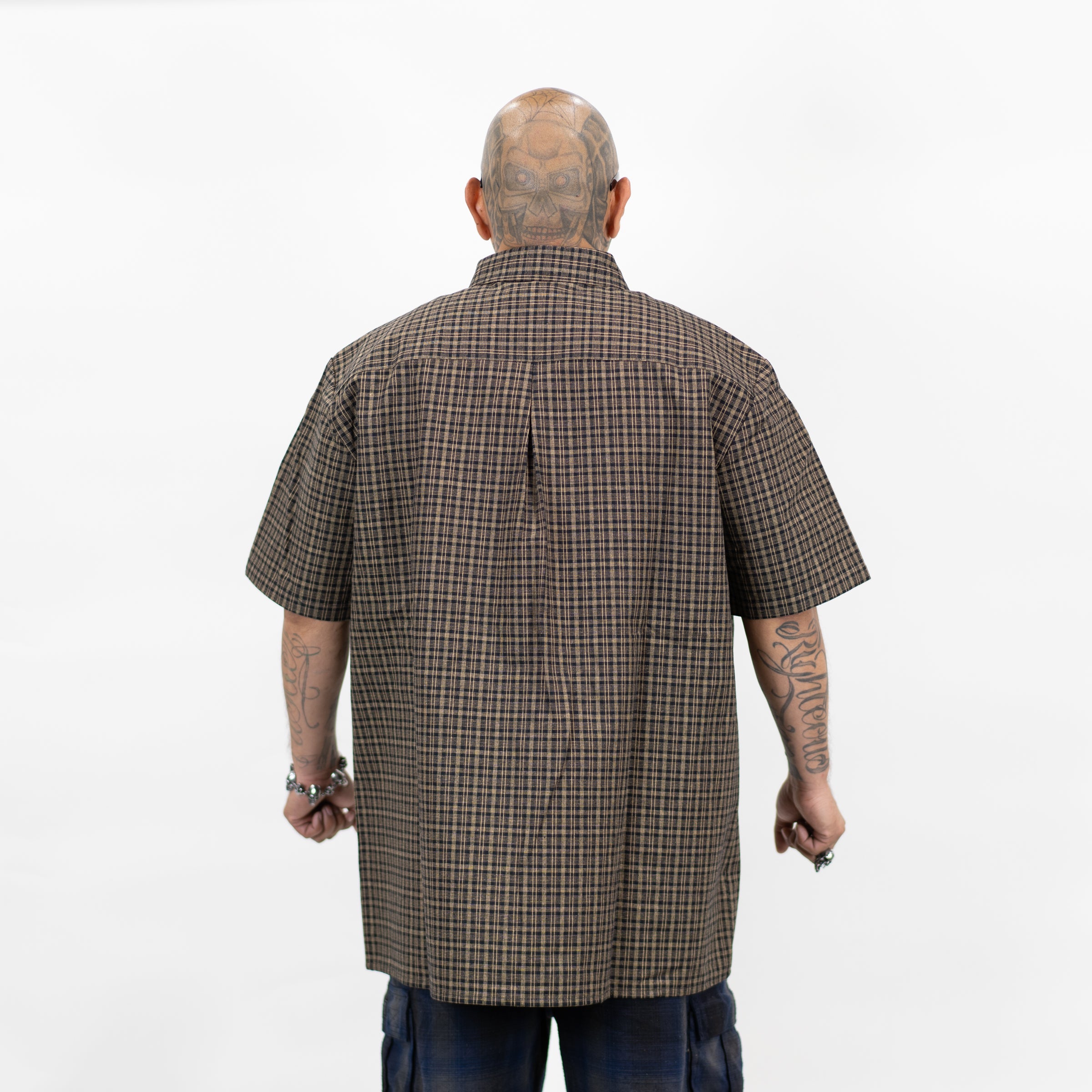 FB County Vintage Long Collar Short Sleeve Checker Shirt