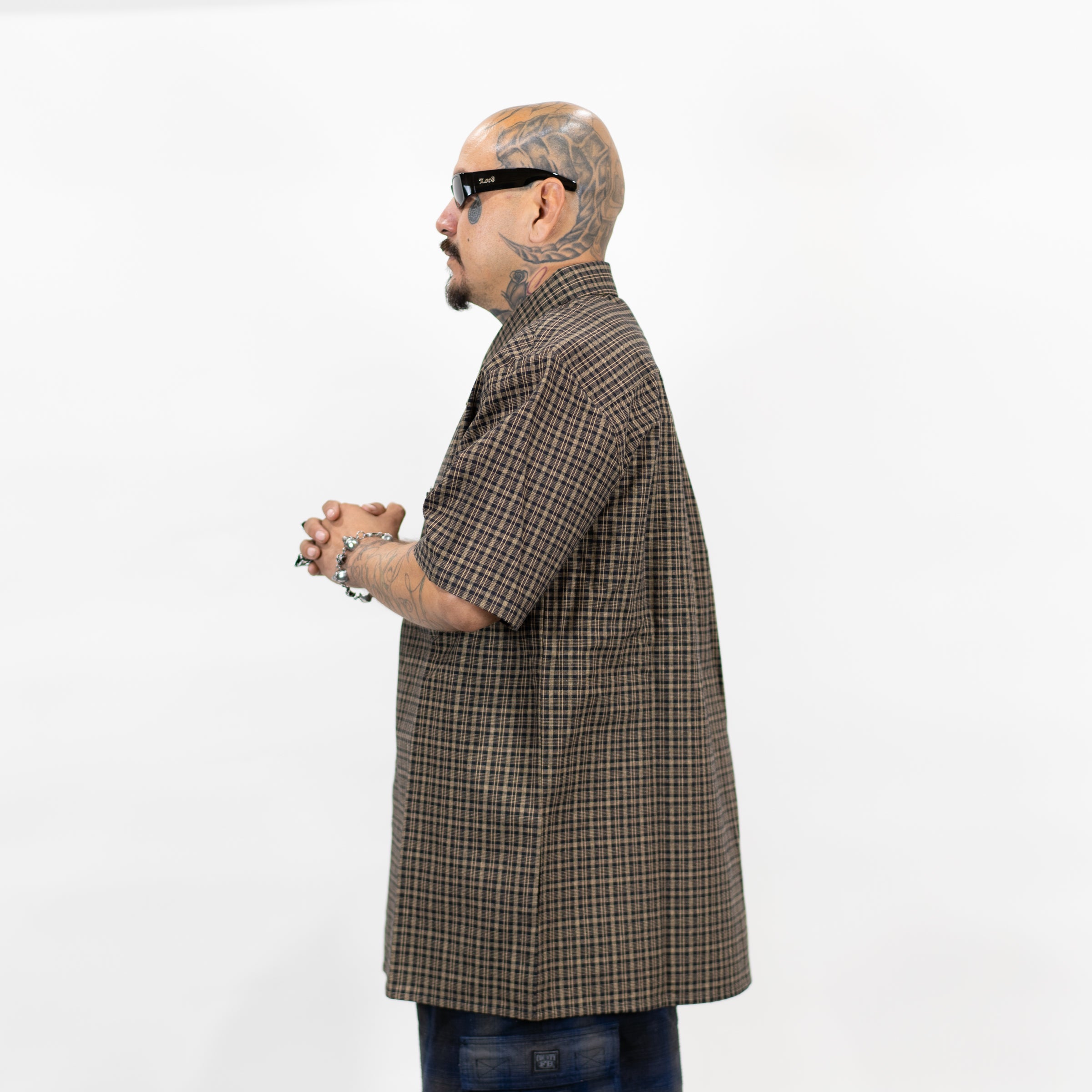 FB County Vintage Long Collar Short Sleeve Checker Shirt