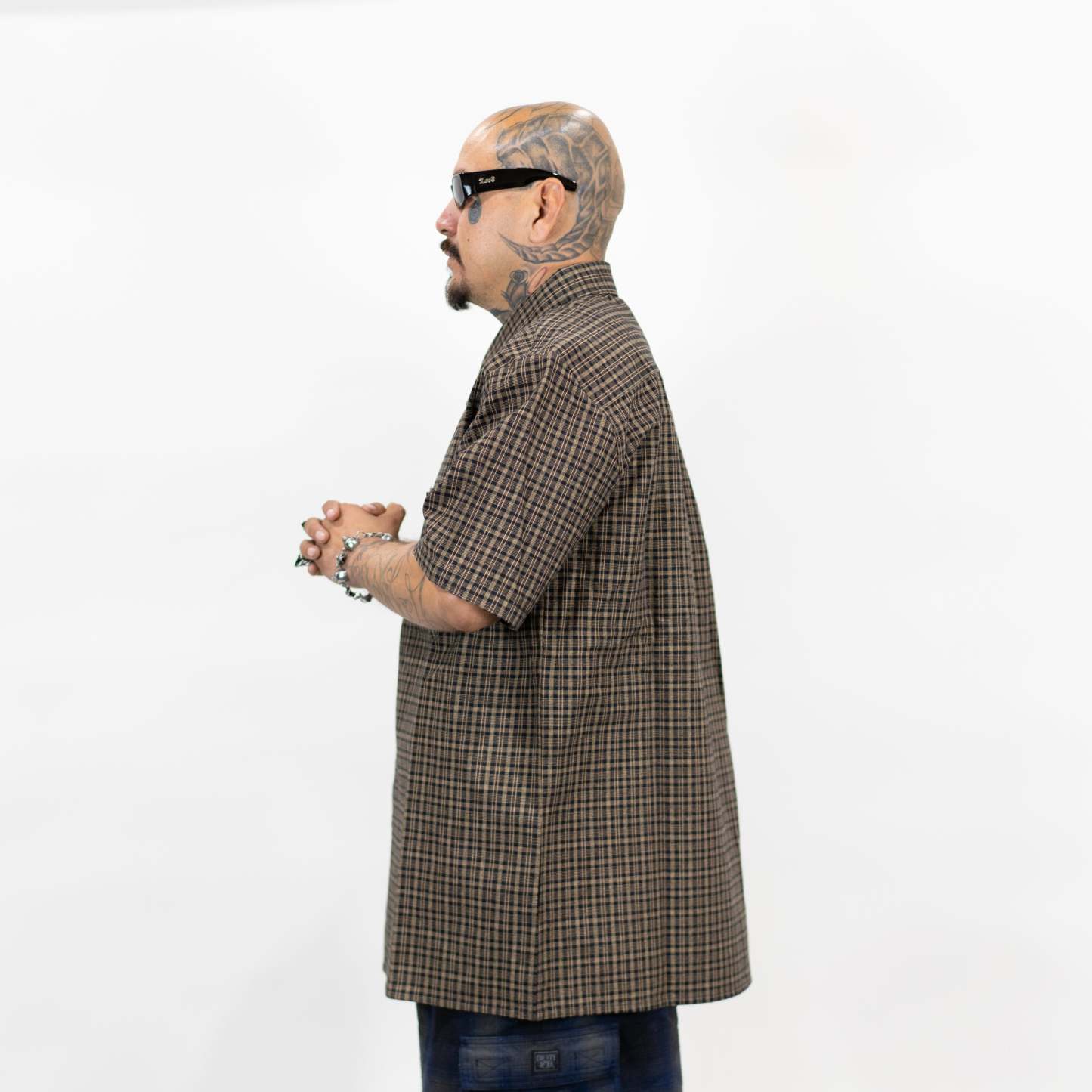 FB County Vintage Long Collar Short Sleeve Checker Shirt