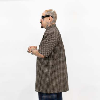 FB County Vintage Long Collar Short Sleeve Checker Shirt