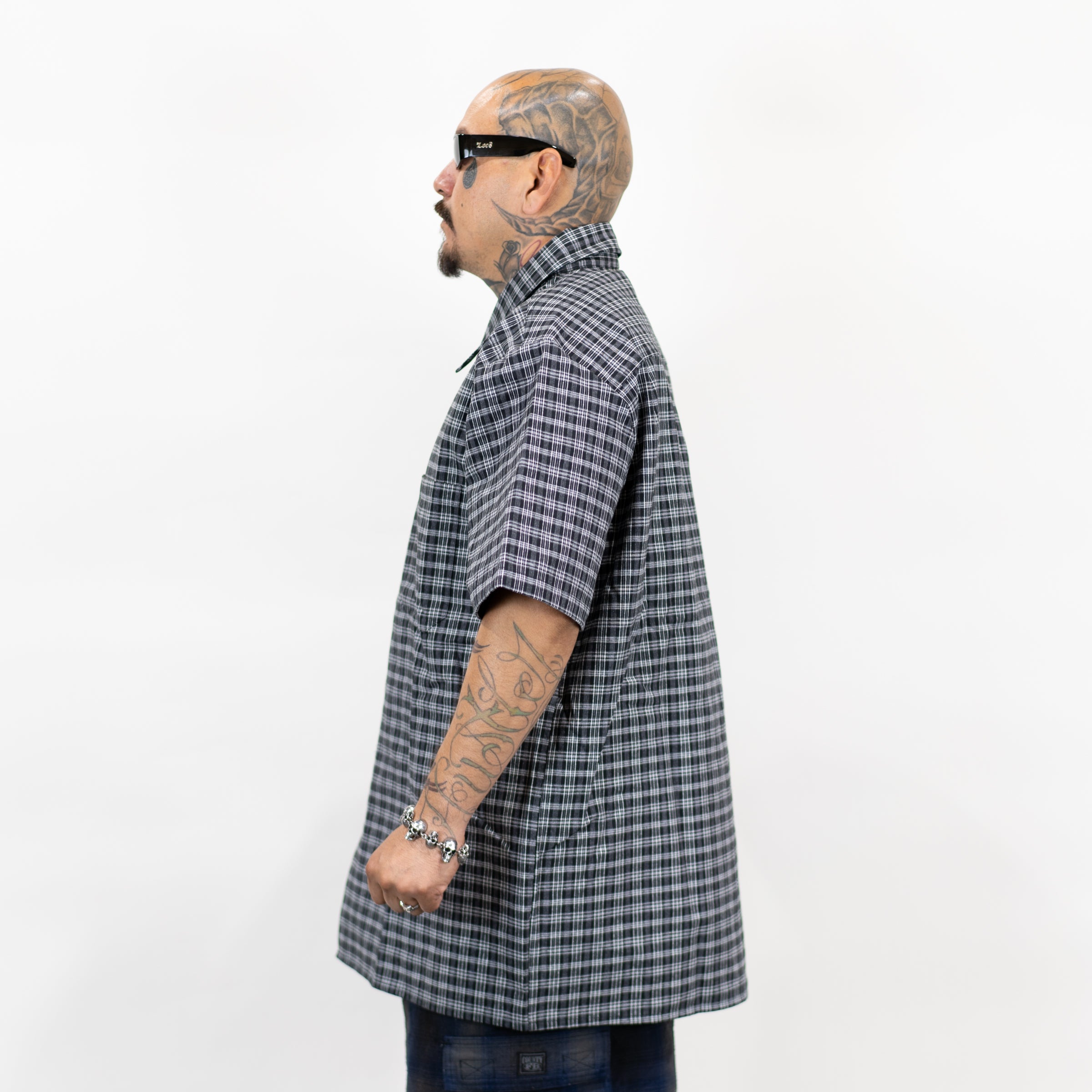FB County Vintage Long Collar Short Sleeve Checker Shirt