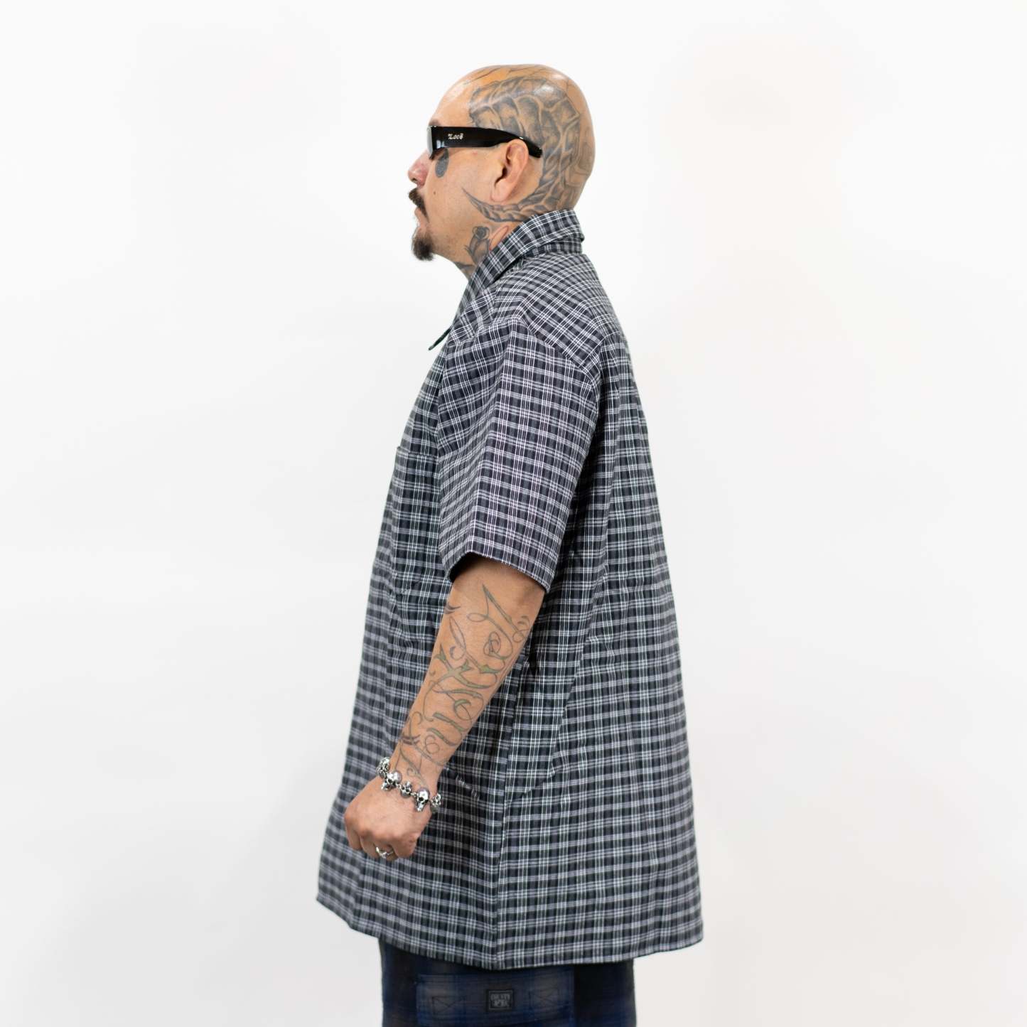 FB County Vintage Long Collar Short Sleeve Checker Shirt