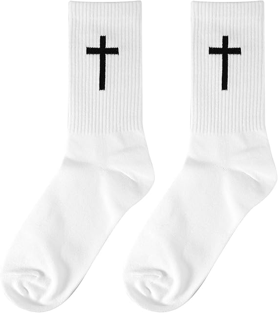 Mikovivi Cross Socks for Men Women, Soft Breathable Cotton Christian Prayer Socks Jesus Faith Stocking Religious Gifts for Dad Husband Friends Youth