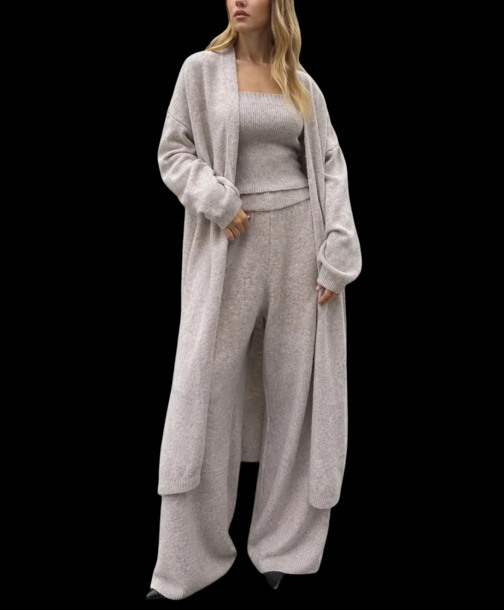 Three-Piece Knit Bustier Cardigan Pants Set