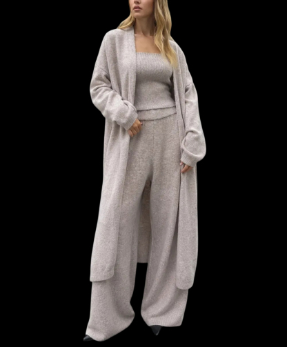 Three-Piece Knit Bustier Cardigan Pants Set
