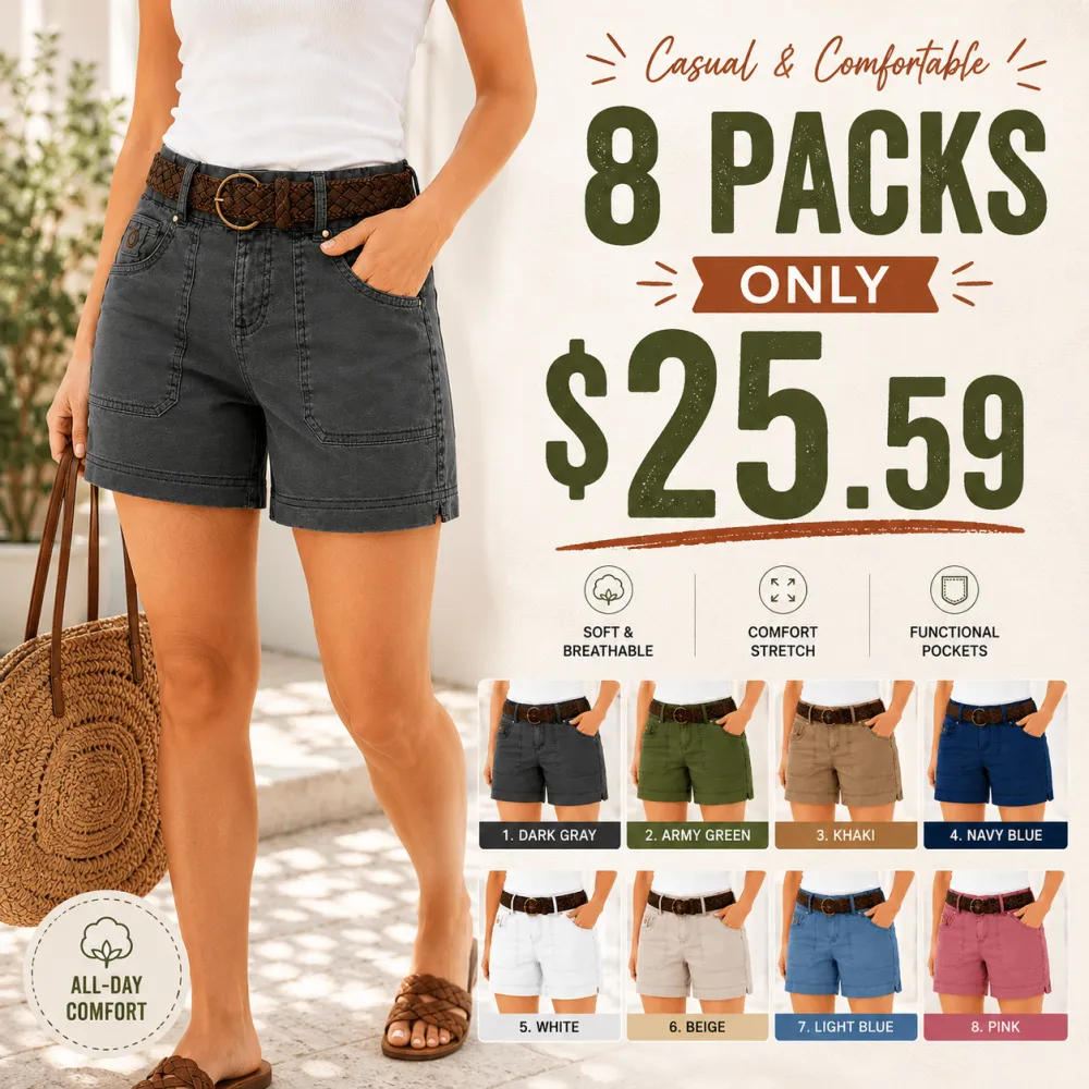 ⚡FINAL SALE⚡ 8-PACK Casual Summer Shorts – Split Side Flap Pocket Shorts Without Belt