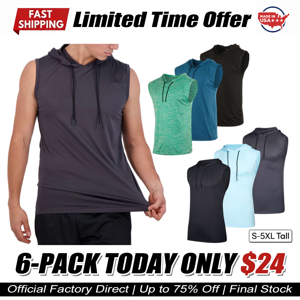 Men's Dry-Fit Active Hooded Tank Top Workout Drawstring Top (Available in Big & Tall)