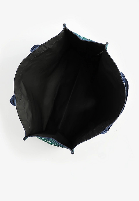 Green Floral Print Carryall Tote Bag