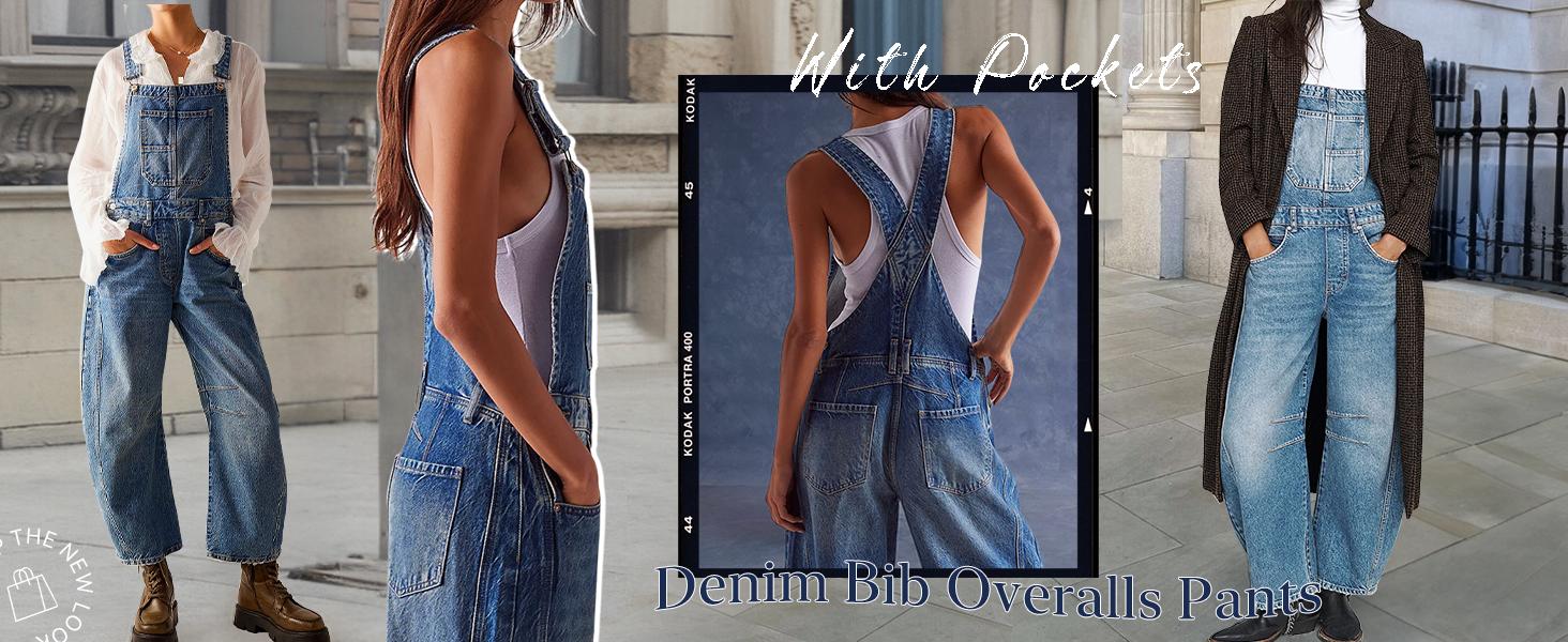 Chouyatou women's wide-leg denim overalls Y2k loose straight overalls jumpsuit
